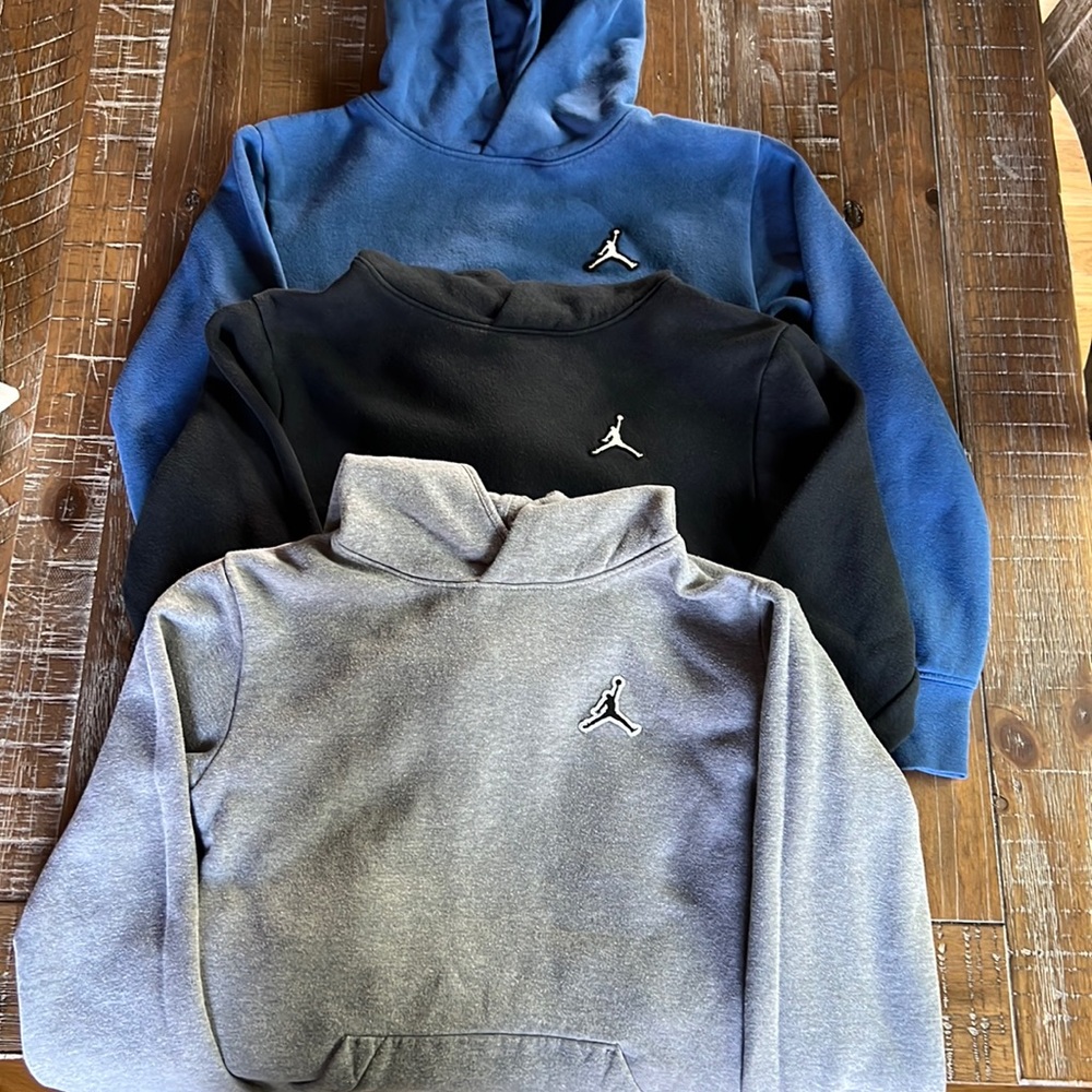 JORDAN | (3) Boys’ Hoodie Sweatshirts, Black, Blue, Gray, L
